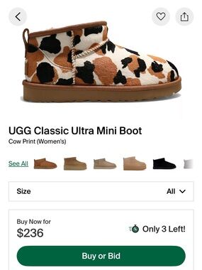 UGG Cow Print Classic Ultra Mini Boot in White, Brown & Black